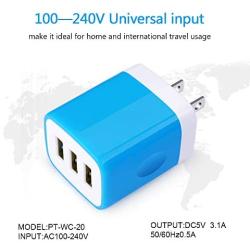 USB Wall Charger, Hootek 2Pack Wall Plug 3.1A 3-Multi Port USB Charger Adapter Charging Block Cube Brick Compatible iPhone 11 Pro/XR/XS/X/8/7 Plus, iPad, Samsung S20 FE S10 S9 S8+ A80 A71 Note20 Ultra