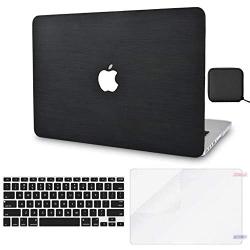 LuvCase 4in1 Laptop Case for Old MacBook Pro 13'' Retina Display (2015/2014/2013/2012 Release) A1502/A1425 Leather Hard Shell Cover, Pouch, Keyboard Cover & Screen Protector (Black Saffiano Leather)