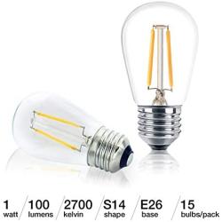 Brightech – Ambience PRO LED S14 Energy Efficient 1 Watt Bulb - 1 Watt – Use to Replace High-Heat, High-Cost Bulbs in Outdoor String Lights – Edison-Inspired Exposed Filaments - 15 Pack