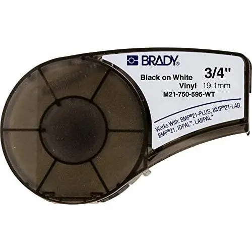 Brady Authentic (M21-750-595-WT) All-Weather Vinyl Label for Indoor/Outdoor Identification, Laboratory and Equipment Labeling, Black on White material - Designed for BMP21-PLUS and BMP21-LAB Label Printers, .75'' Width, 21 Length