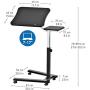 Tatkraft Joy Portable Laptop Desk with Mouse Pad, Rolling Computer Stand with Adjustable Height, Sturdy and Ergonomic, Black