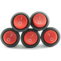 RuiLing 4PCS Snap Round Rocker Power Switch 6A 250V AC 2 Pin SPST Snap-in ON/Off Power Switch Button (2X Red + 2X Black)