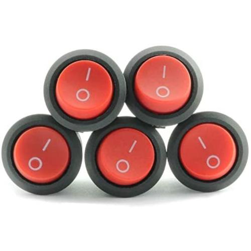 RuiLing 4PCS Snap Round Rocker Power Switch 6A 250V AC 2 Pin SPST Snap-in ON/Off Power Switch Button (2X Red + 2X Black)