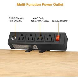 Desk Clamp Power Strip, Desktop Power Outlet Clamp Mount with 2 USB Ports, 4 AC Outlets, Mountable Desk Outlet Removable Power Plugs with 6.56ft Cord (4AC2USB-Black)