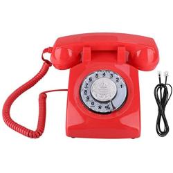 Corded Telephone Retro Rotary Dial Wired Telephone Vintage Desktop Landline Telephone(Red)