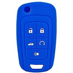 LemSa 2pcs Silicone 5 Buttons Flip Key Fob Cover Remote Keyless Entry Bag for Chevrolet Camaro Cruze Equinox Malibu SS Sonic Spark Volt Aveo Epica,Buick Lacrosse Encore GL8 Regal Excelle,Black/Blue