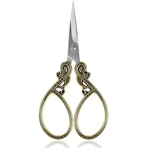 BIHRTC Small Crafting Scssors 4.5 Inch Stainless Steel Sharp Tip Sewing Scissors Embroidery Scissors DIY Tool Dressmaker Shears Scissor for Sewing Needlepoint Artwork Crochet Stitch Gold Scissors