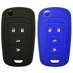 2Pcs Rubber Soft Silicone Key Fob Cover Remote Control Keyless Protector Bag Holder Shell for OHT01060512 Chevrolet Camaro Cruze Chevy Equinox Sonic Terrain Key Fob 2016-2010, Black+Blue