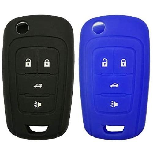 2Pcs Rubber Soft Silicone Key Fob Cover Remote Control Keyless Protector Bag Holder Shell for OHT01060512 Chevrolet Camaro Cruze Chevy Equinox Sonic Terrain Key Fob 2016-2010, Black+Blue