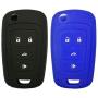 2Pcs Rubber Soft Silicone Key Fob Cover Remote Control Keyless Protector Bag Holder Shell for OHT01060512 Chevrolet Camaro Cruze Chevy Equinox Sonic Terrain Key Fob 2016-2010, Black+Blue