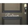 Rockmount Electronics - Restroom - UV Resistant, Waterproof, Durable - Peel & Stick Wall Door Decor Decal Sticker Quote Vinyl Mural Art Script Vinyl Lettering - 9.5'' x 2.5'', White
