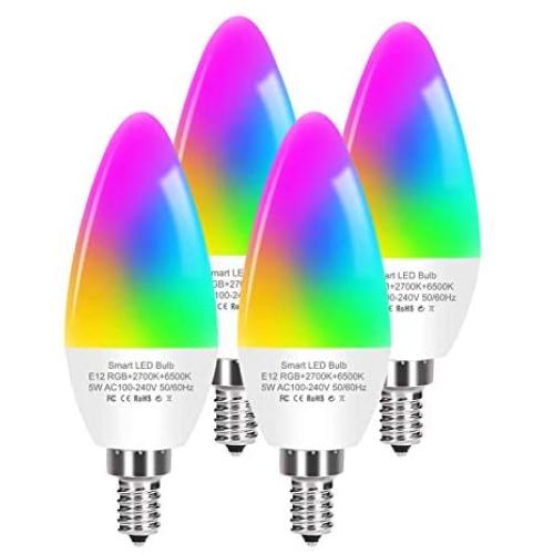 Dogain Smart Light Bulbs E12 Base B10/B11 LED Candelabra Bulbs, Color Changing and Dimmable, Compatible with Alexa Google Home, Tunable White Chandelier Light Bulbs 320 lm 35w Equivalent, 4 Pack