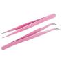 Onwon 2 Pcs Pink Stainless Steel Tweezers for Eyelash Extensions, Straight and Curved Tip Tweezers Nippers, False Lash Application Tools