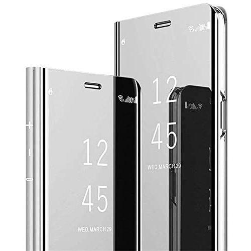 PHEZEN Compatible with Samsung Galaxy S20 Ultra Case Mirror Makeup Case Clear View Window PU Leather Folio Flip Case Wallet Case & Card Holder Slots Magnetic Kickstand Full Body Protective Case,Silver