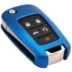 Blue Soft TPU Flip Key Fob Case Holder Jacket Protector for Chevy Equinox Camaro Cruze Malibu Sonic Volt Park Impala Buick Encore Allure Regal Verano Lacrosse