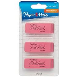 Paper Mate Pink Pearl Erasers, Medium, 3 Count