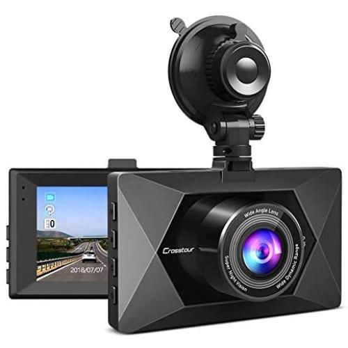 Dash Cam, Crosstour 1080P Dash Camera for Cars 3” LCD Screen Car Camera 170° Wide Angle DVR Recorder with WDR, G-Sensor, Loop Recording and Motion Detection