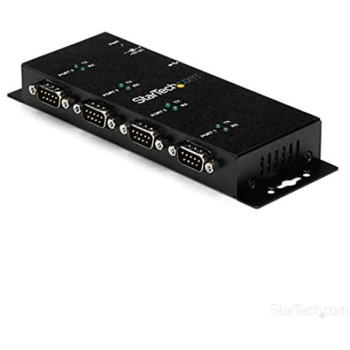 StarTech.com 4 Port USB to Serial RS232 Adapter - Wall Mount - Din Rail - COM Port Retention - FTDI USB to DB9 RS232 Hub (ICUSB2324I),Black