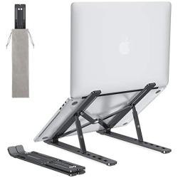 Portable Laptop Stand for Desk - OMOTON LA02 Adjustable Foldable Aluminum Laptop Hoder Riser, Compatible with MacBook Air, MacBook Pro, HP, Dell, Lenovo and More (Up to 15.6 ), Black
