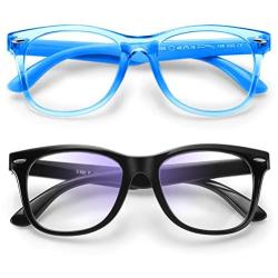 Zasun Kids Blue Light Blocking Glasses 2 Pack, UV Protection & Anti Eyestrain Computer Video Gaming Glasses for Kids Boys Girls Age 3-12 (Black +Transparent Blue)