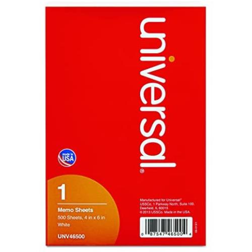 Universal 46500 Loose Memo Sheets, 4 x6, White (Pack of 500 Sheets)