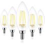 Ascher E12 Candelabra LED Light Bulbs 60 Watt Equivalent, 550 Lumens, Daylight White 5000K, Decorative Candle Base, Filament Clear Glass, Non-Dimmable, Pack of 5