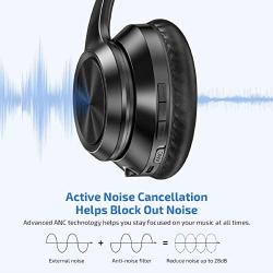 LETSCOM Active Noise Cancelling Headphones, Wireless Over-Ear Headphones, Bluetooth Headphones with Microphone, 35H Playtime, Deep Bass, Comfortable Protein Earpads for Travel Home Office-Black