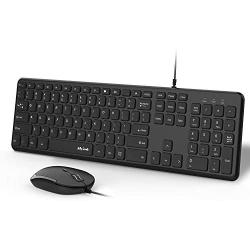 Wired Keyboard and Mouse, Jelly Comb Ultra Thin Full Size USB Wire Corded Keyboard Mouse Combo Set with Number Pad for Computer, Laptop, PC, Desktop, Notebook, Windows 7, 8, 10 (Black)