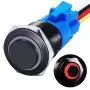 mxuteuk 16mm High Round Cap Latching Push Button Switch 1 NO 1 NC SPDT ON/Off Black Metal Shell with 12v Red LED Ring with Wire Socket Plug Suitable for 5/8'' Mounting Hole GL-16-O-B-R