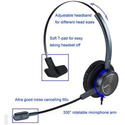 Office Headset with Noise Canceling Microphone, Mono Call Center Telephone Headset with RJ9 Jack & 3.5mm Connector for Landline Deskphone Cell Phone PC Laptop, Work for Polycom Avaya Nortel Aastra