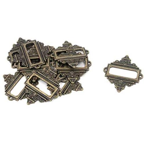 Antrader 12pcs Antique Bronze Office Library File Drawer Tag Vintage Style Label Holder Business Card Frame, 55mmx62mm