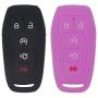 LemSa 2Pcs 5 Buttons Soft Silicone Key Fob Cover Case Remote Keyless Protector Bag Holder Compatible with Ford F-150 F-450 Fusion Explorer Lincoln Fusion MKZ Mustang MKC, Black/Purple