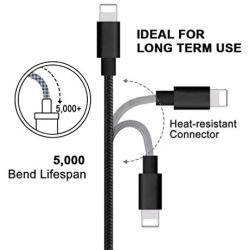 RoFI Compatible Phone Cable, [2Pack] 2FT Nylon Braided Fast Charging USB Cord Replcement for Phone X 8 8 Plus 7 7 Plus 6s 6s Plus 6 6 Plus 5 5S 5C SE Pad Air Mini and More (2 Pack Black, 2 FT)