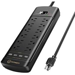 Power Strip,Witeem Surge Protector with 12-Outlet (1875W/15A,4360Joules) and 4 USB Charging Ports (5V/6A,30W),6Ft Extension Cord,Wall Mountable Overload Protection Outlet for Home & Office, Black