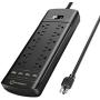 Power Strip,Witeem Surge Protector with 12-Outlet (1875W/15A,4360Joules) and 4 USB Charging Ports (5V/6A,30W),6Ft Extension Cord,Wall Mountable Overload Protection Outlet for Home & Office, Black