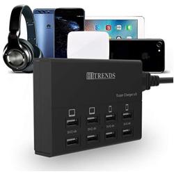 USB Charger, HITRENDS 8 Ports Charging Station 50W/10A Multi Port USB Charger Hub for Multiple Devices (5ft Cord, Black)