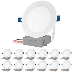 JULLISON LED 12 Packs 6 Inch Recessed Low Profile Slim Panel Light with Junction Box, IC Rated Air Tight, 120VAC, 12W, 800 Lumens, 3000K Warm White, CRI80+, Dimmable, Damp, ETL + Energy Star