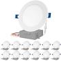JULLISON LED 12 Packs 6 Inch Recessed Low Profile Slim Panel Light with Junction Box, IC Rated Air Tight, 120VAC, 12W, 800 Lumens, 3000K Warm White, CRI80+, Dimmable, Damp, ETL + Energy Star