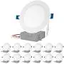 JULLISON LED 12 Packs 6 Inch Recessed Low Profile Slim Panel Light with Junction Box, IC Rated Air Tight, 120VAC, 12W, 800 Lumens, 3000K Warm White, CRI80+, Dimmable, Damp, ETL + Energy Star