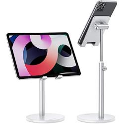 Cell Phone Stand, OMOTON Angle Height Adjustable Phone Stand, Aluminum Desktop Phone Holder Dock Stand for Desk, Compatible with iPhone 11/Xr/Xs Max, All Smartphones and All Tablets(4-11), Silver