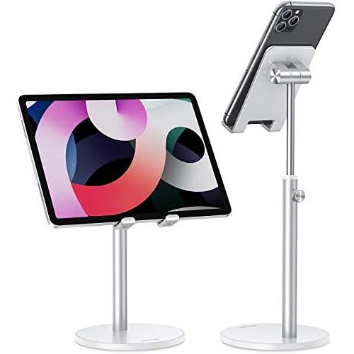 Cell Phone Stand, OMOTON Angle Height Adjustable Phone Stand, Aluminum Desktop Phone Holder Dock Stand for Desk, Compatible with iPhone 11/Xr/Xs Max, All Smartphones and All Tablets(4-11), Silver
