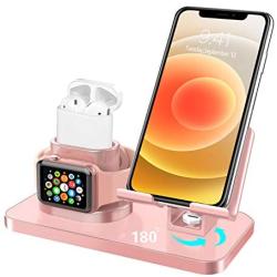 BENTOBEN 3 in 1 Charging Stand for Apple Watch Series 5/4/3/2, Airpods 2/1, Compatible with iPhone 12 Pro 2020 11 SE XS MAX XR XS 8 7 6 6 Plus 5s, iPad Tablet Stand (Original Cable Required),Rose Gold
