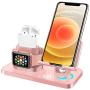 BENTOBEN 3 in 1 Charging Stand for Apple Watch Series 5/4/3/2, Airpods 2/1, Compatible with iPhone 12 Pro 2020 11 SE XS MAX XR XS 8 7 6 6 Plus 5s, iPad Tablet Stand (Original Cable Required),Rose Gold