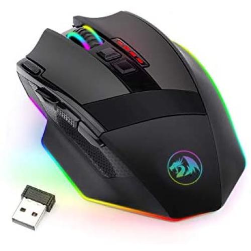 Redragon M801 PC Gaming Mouse LED RGB Backlit MMO 9 Programmable Buttons Mouse with Macro Recording Side Buttons Rapid Fire Button for Windows Computer Gamer (Wireless, Black)