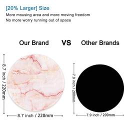 ITNRSIIET [20% Larger] Mouse Pad with Stitched Edge Premium-Textured Mouse Mat Waterproof Non-Slip Rubber Base Round Mousepad for Laptop Computer PC Office 8.7×8.7×0.12 inches Modern Red Marble