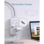6 Outlets Power Strip Flat Plug with 3 USB Charing Ports (3.1A, 15W), 6Ft Braided Extension Cord, Wall Mountable Outlet Extender with Overload Protection Switch for Home Office Cruise Ship , White