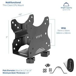 VIVO Adjustable Thin Client Mini PC Mount Bracket, CPU VESA Under Desk and Monitor Arm Computer Holder, Black, MOUNT-PC05C