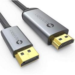 4K DisplayPort to HDMI Cable, WARRKY 6.2ft [ Gold-Plated Plugs, Aluminum Shell ] Uni-Directional 4K UHD High Speed DisplayPort(DP) to HDMI Cable Compatible for Lenovo, HP, DELL, GPU, AMD, NVIDIA, More