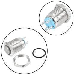 uxcell Momentary Metal Push Button Switch 12mm Mounting Dia 2A 1NO 3-6VAC/DC Blue LED Light