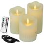 CVHOMEDECO. Flameless Candles Electronic Rechargeable Battery Extra Bright Ivory Dripping Real Wax Pillars LED Flickering Pillar Candle with 10-Key Remote Control, 3 PCS in Set